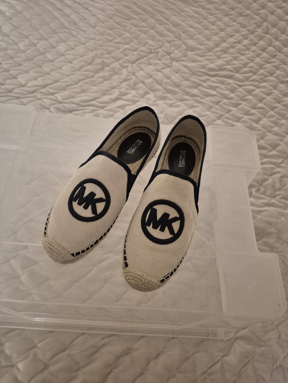Michael Kors Cream and Blue Logo MK Logo Slip-On Espadrilles